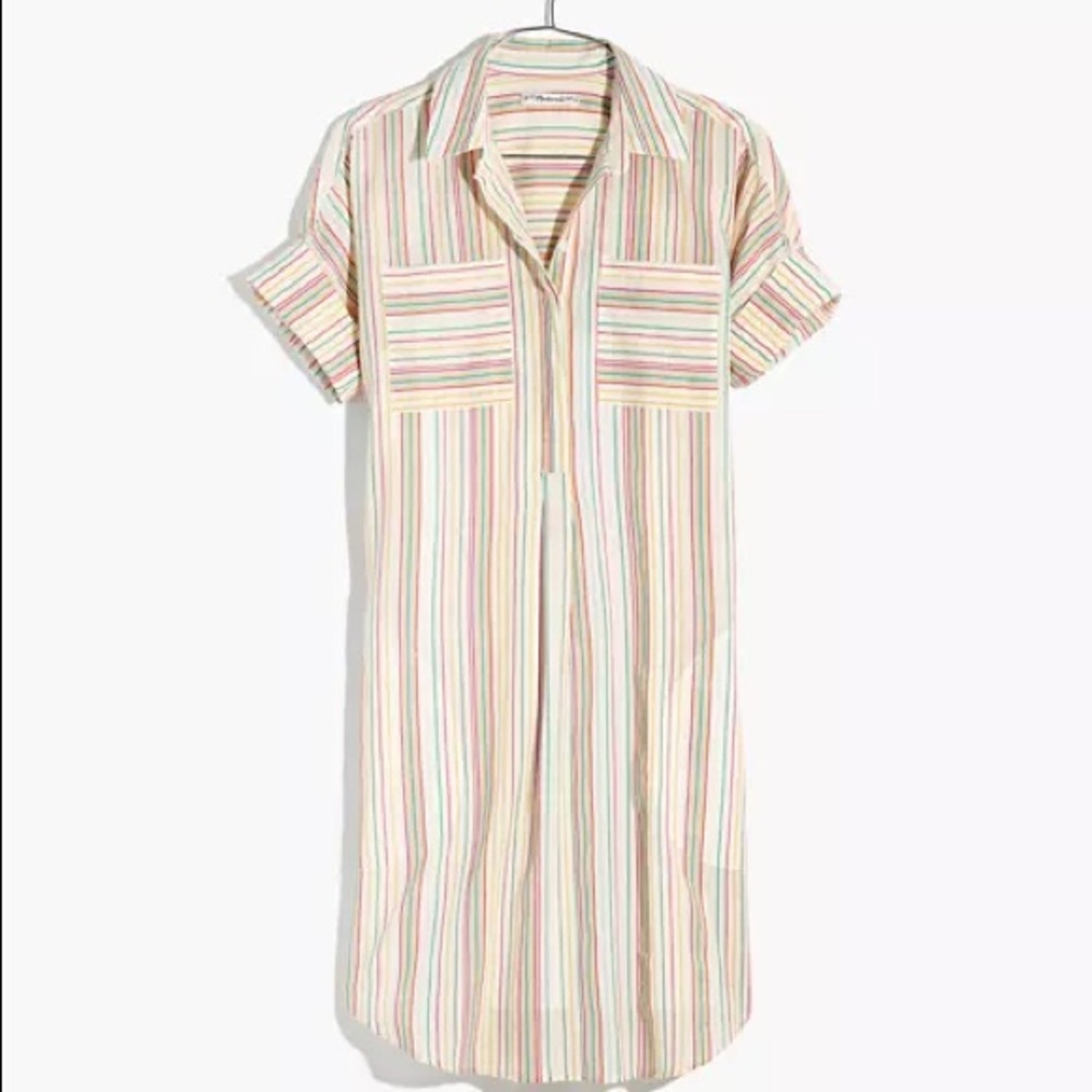 Madewell Popover Courier Shirtdress Rainbow Stripe